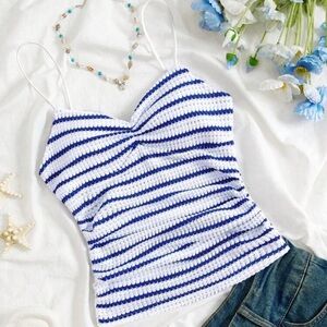 Blue and White Striped Women's Top